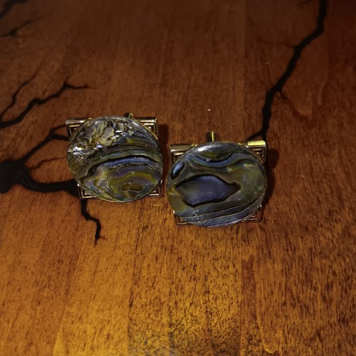 Mens Vintage SWANK Abalone CUFFLINKS 3/4 Square with round Abalone - Picture 6 of 8