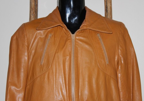 HERREN~Vintage 70er~EUROPA SPORT~BRAUN BEIGE~LEDERJACKE~Mantel~WEITER KRAGEN~40 - Bild 2 von 14