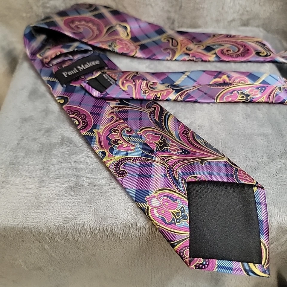 Corbata trasera Paul Malone rosa intenso con cuadros azules Foto 2 de 4