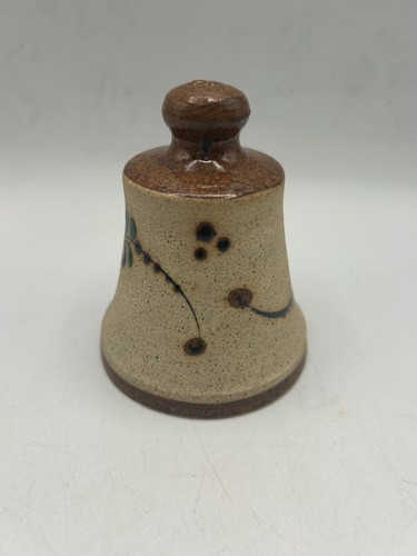 Campana ceramica Tonala arte popolare messicana vintage ~ disegno floreale dipinto a mano ~ marrone/blu - Foto 3 di 9