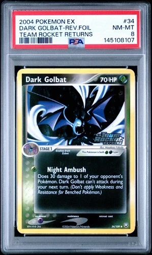 2004 Pokémon EX Team Rocket Returns Dark Golbat Reverse Foil #34 PSA 8 NM-MT
