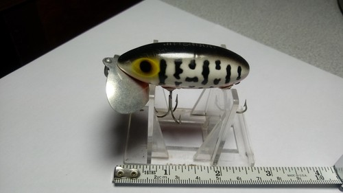 ARBOGAST, VINTAGE, "JITTERBUG"TOUGH WHITE/BLK. CD SIDES, PINK BELLY, EXC.COND. - Picture 4 of 4