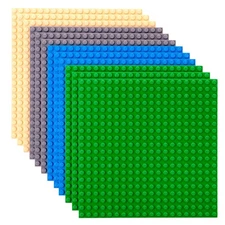 Strictly Briks Stackable Brick Baseplates - 6x6 in, 12-Pack, Blue, Green, Gra...