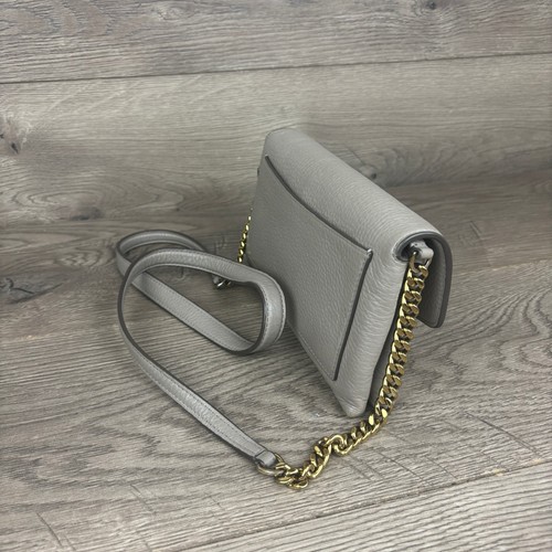 Tory Burch Kira Pebbled Leather Gray Shoulder Bag Chain Crossbody Mini Bag - Picture 8 of 13