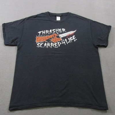 Thrasher Neck Face T Shirt Mens Sz L Large Black Skateboard Scarred 4 Life