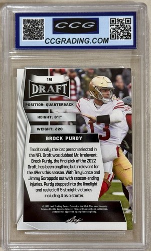 Brock Purdy Rookie Graded 10 Gem Mint 2023 Leaf #19 49ers Star Rookie Card - Picture 2 of 6
