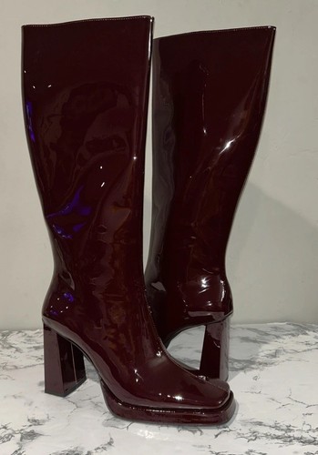 Jeffrey Campbell Knee High Maximal Boots In Wine Red Patent Leather Size 9.5 NWB - Picture 8 of 12