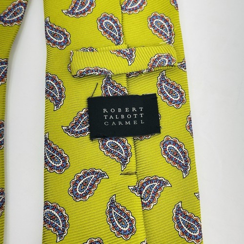 Robert Talbott Seidenkrawatte Karmel limettengrün blau Paisleymuster handgenäht 61 Zoll - Bild 4 von 7