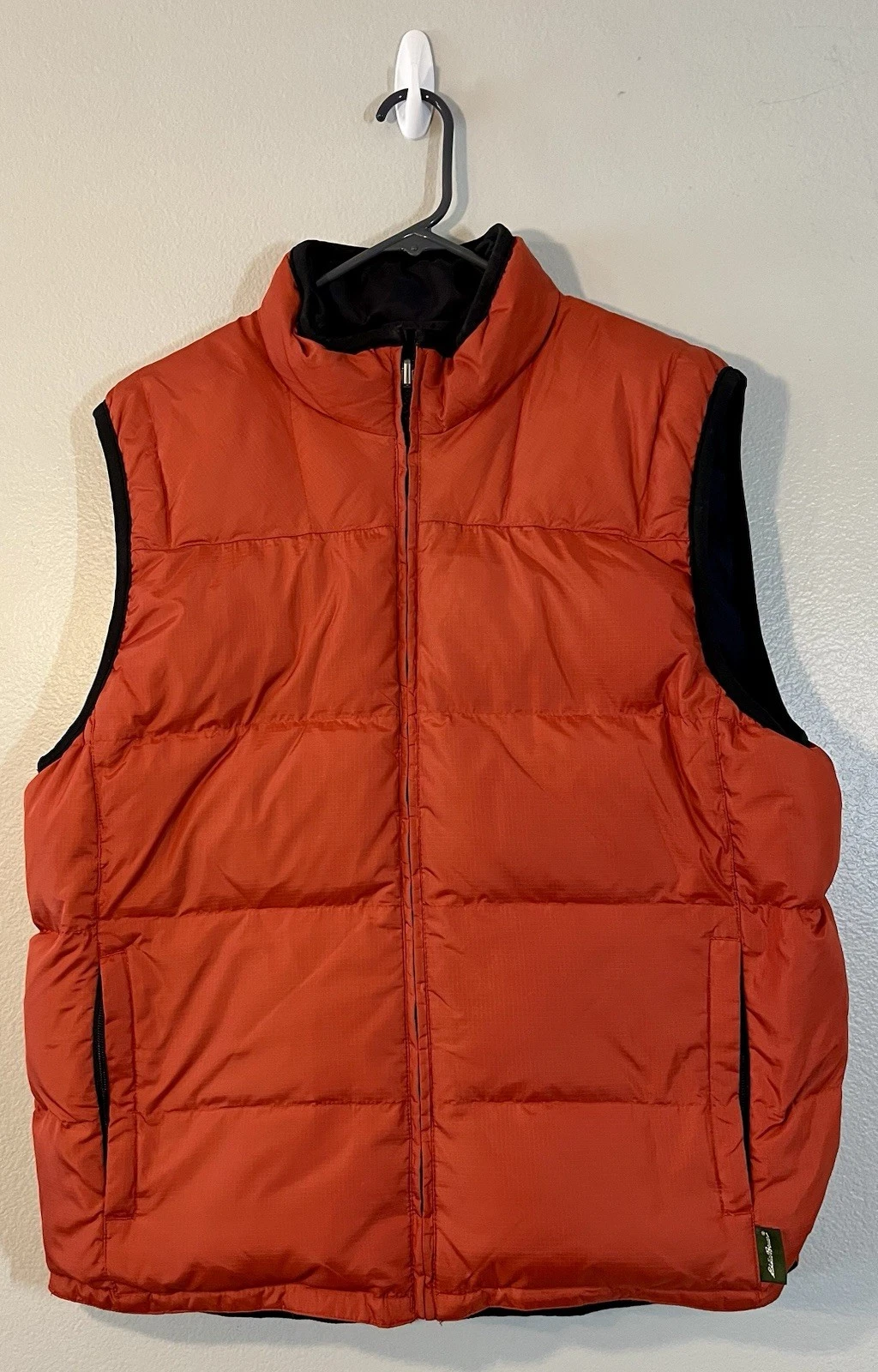 Eddie Bauer Vest Mens L Tall Orange Black Reversible Insulated Puffer Outdoors