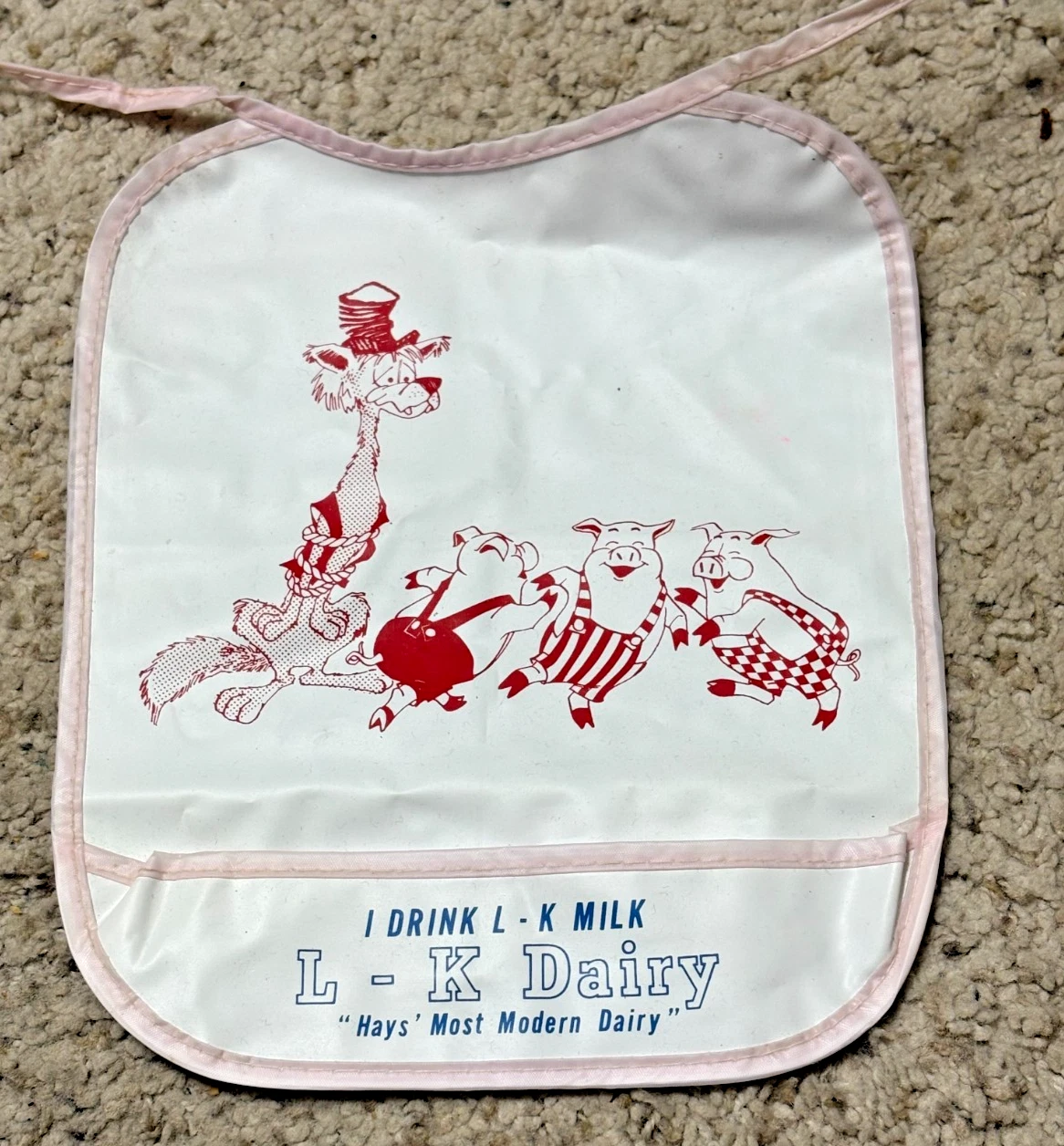 Vintage L-K Dairy Baby Bib, Hays Kansas 3 Little Pigs