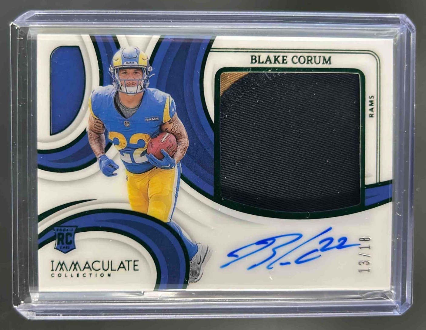 Blake Corum 2024 Panini Immaculate Emerald Premium Patch Rookie Auto RC /18