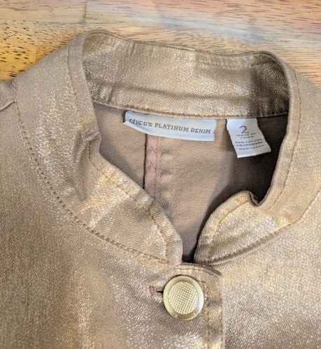 ⭐Damen Chico's Jacke Langarm Platin Denim Gold Schimmer Knopfleiste Schön 2 - Bild 5 von 9