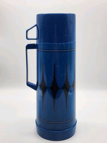 Termo Aladdin Vintage Azul Negro Diamante Patrón Argyle Cuarto Tamaño/c. Años 70 - Imagen 6 de 16