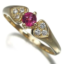 Auth Mikimoto Ring Ruby 0.27ct Diamond 0.08ct US6-6.25 18K 750 Yellow Gold 