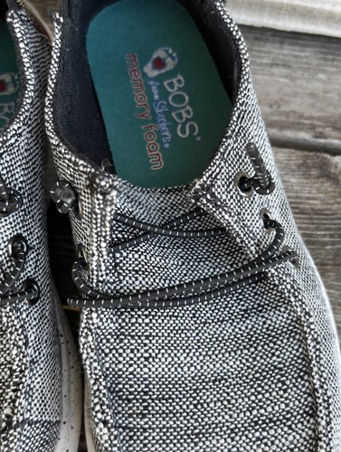 Skechers BOBS para mujer EE. UU. Zapato de lona talla 5,5 negro blanco espuma viscoelástica VER FOTOS - Imagen 7 de 9