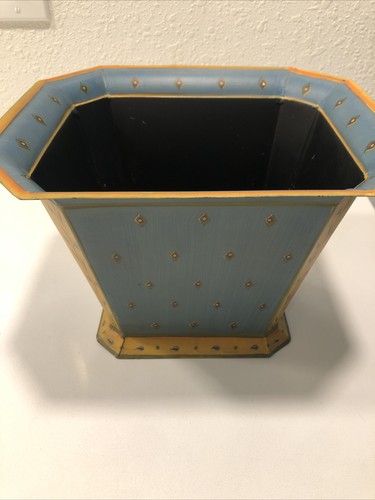 Vintage Toleware Cachepot Jardiniere Metall Übertopf Blau & Gold Ranke Klassisch Französisch - Bild 5 von 18