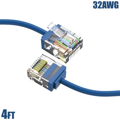 4FT Cat6A RJ45 Network LAN Ethernet UTP Patch Cable Super Slim Cord 32AWG Blue