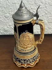 Vintage German Beer Stein W/Pewter Lid Thoren Music Box Glazed Ceramic 8” - .25L