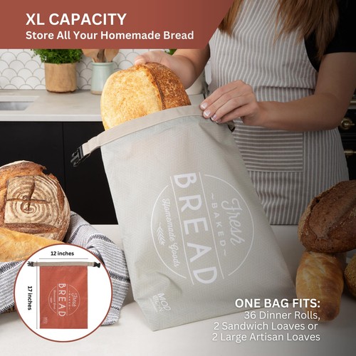 Reusable Bread Bags for Homemade Bread, 2-Pack XL Sourdough Bread Bags, Freez... - Picture 3 of 6