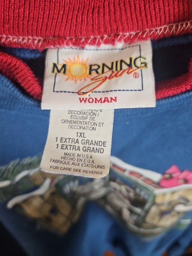 Vintage Morgensonne Welpe & Katze im Fenster Rundhalsausschnitt Sweatshirt Damen 1XL blau  - Bild 4 von 6