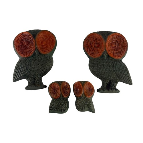 Mid Century Owl Wall Plaques Set, Retro Green & Orange Owl Family Kitsch Decor - Picture 10 of 12