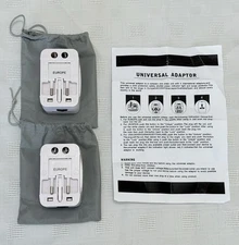 Two Universal Adaptor Travel Outlet Converters for EU/UK/SPAIN/USA/JAPAN/THAIL….