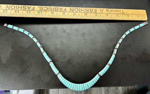 Bellissima collana vintage TS-101 Taxco Mexico argento sterling 950 turchese intarsiato - Foto 20 di 20
