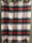 Vintage MCM Gimbels fringed all Wool tartan Plaid Blanket Throw England