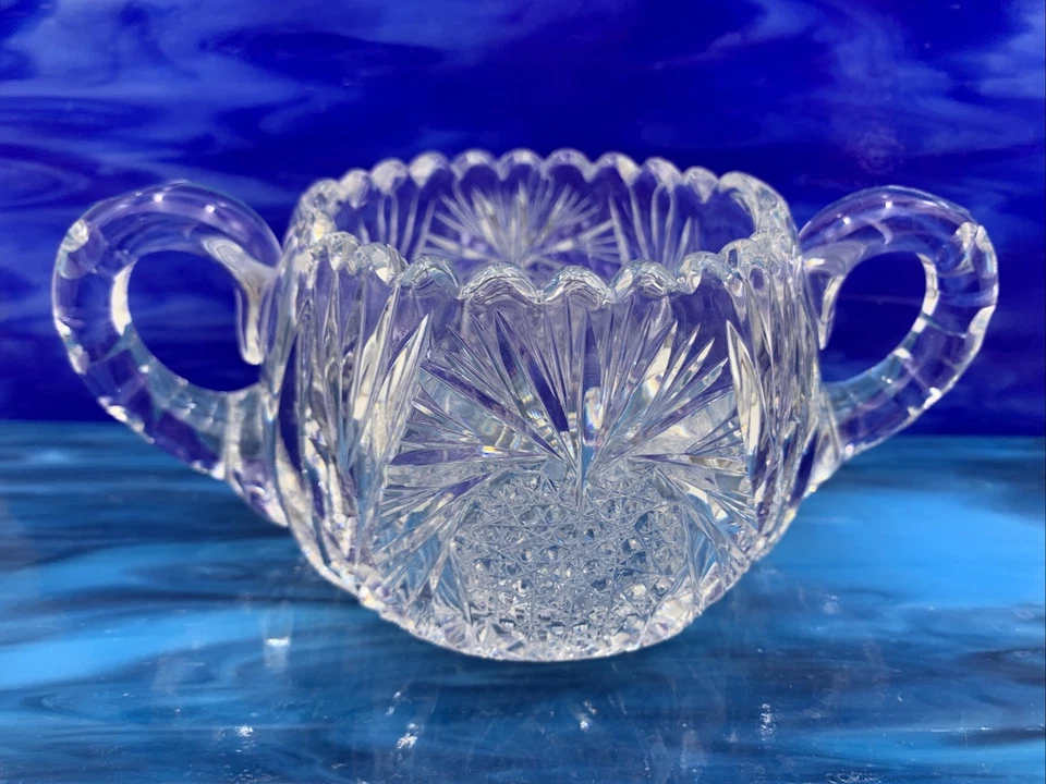 Antiguo azucarero de cristal cortado y crema piña estrella de David abanico Foto 3 de 4