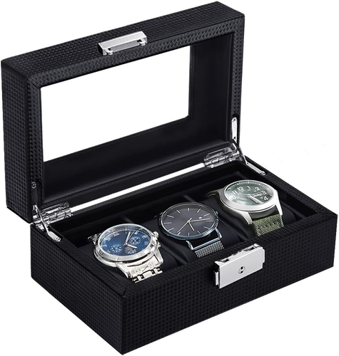 Watch Box for Men,3-Slot Watch Case with Glass Lid,Watch Storage Case with Remov - Picture 11 of 12