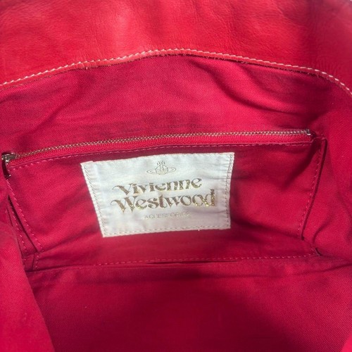 Vivienne Westwood Leather 2way Shoulder Bag Handbag Red w/ Embroidery Orb - Picture 10 of 14