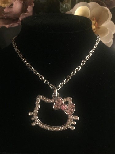 Hello Kitty necklace With a Bow Radium Plated Reflective Crystals Rhinestones - Picture 3 of 10