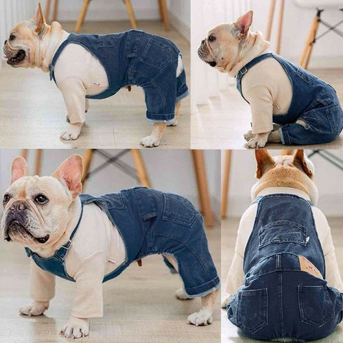 Dog Shirts Clothes Denim Overalls, Puppy Jean Jacket Sling Jumpsuit Costumes UK - Picture 6 of 26
