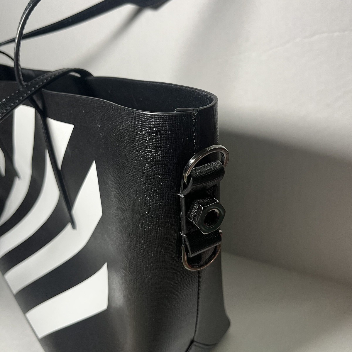 Off-White Women's Black Binder Diagonal Stripe Leather Tote