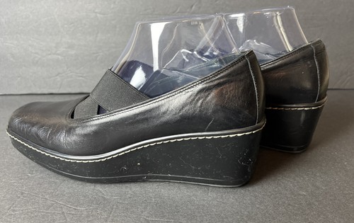 Donald J Pliner wedge Pump heels black leather criss cross size 8M - Picture 9 of 13