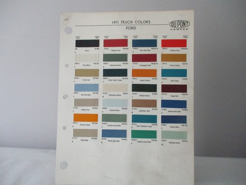 PAINT COLOR REFERENCE SAMPLE PAINT CHIPS DUPONT 1971 FORD  TRUCK COLORS - Picture 1 of 2