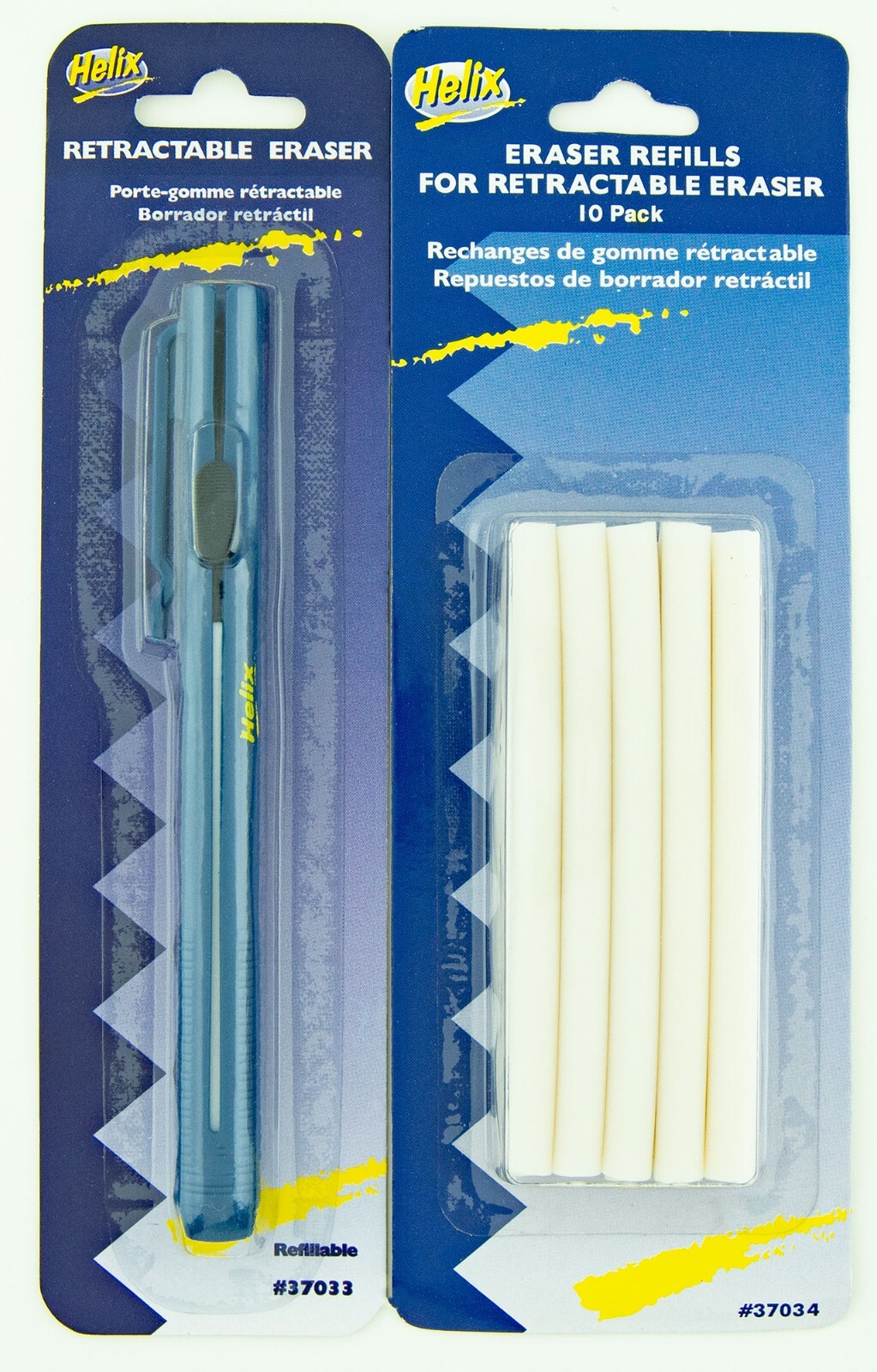 Helix Retractable Eraser with Clip & 10 Pack White Vinyl Eraser Refills