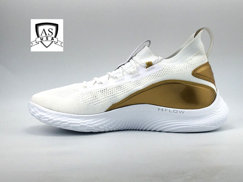 Nuevos zapatos de baloncesto Under Armour Curry 8 dorados blancos/dorados para hombre talla 17 - Imagen 3 de 8