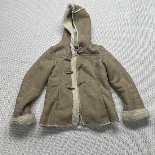 Hawke & Co Girl Rancher Coat 6X Beige Faux Suede Leather Full Zip Toggle Sparkly - Picture 2 of 6