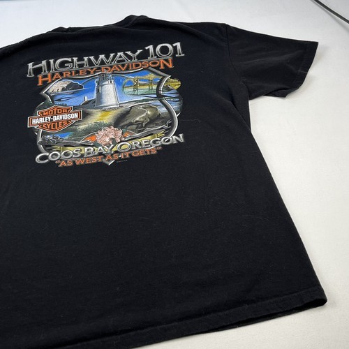 Harley Davidson Motorcycles T-Shirt Size XL Highway 101 Coosbay Oregon Black - Picture 14 of 23