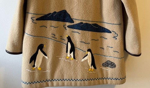 Vintage JAMES BAY Penguin Inuit Handmade Wool Quilt Lining Coat Leather Trim XL - Picture 9 of 16