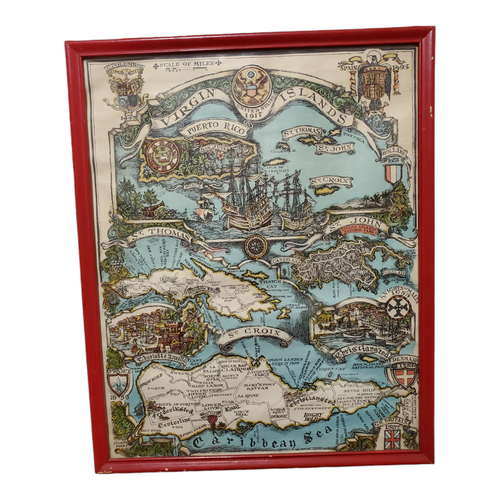 Vintage 1966 Virgin Islands Mounted Frame Map 21"X17" - Picture 8 of 9