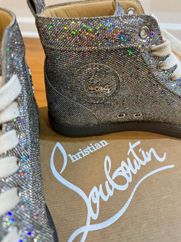 Christian Louboutin Zapatillas Zapato Brillo Plata Aurora Parte Superior Alta Usado TIEE-0 Foto 3 de 4