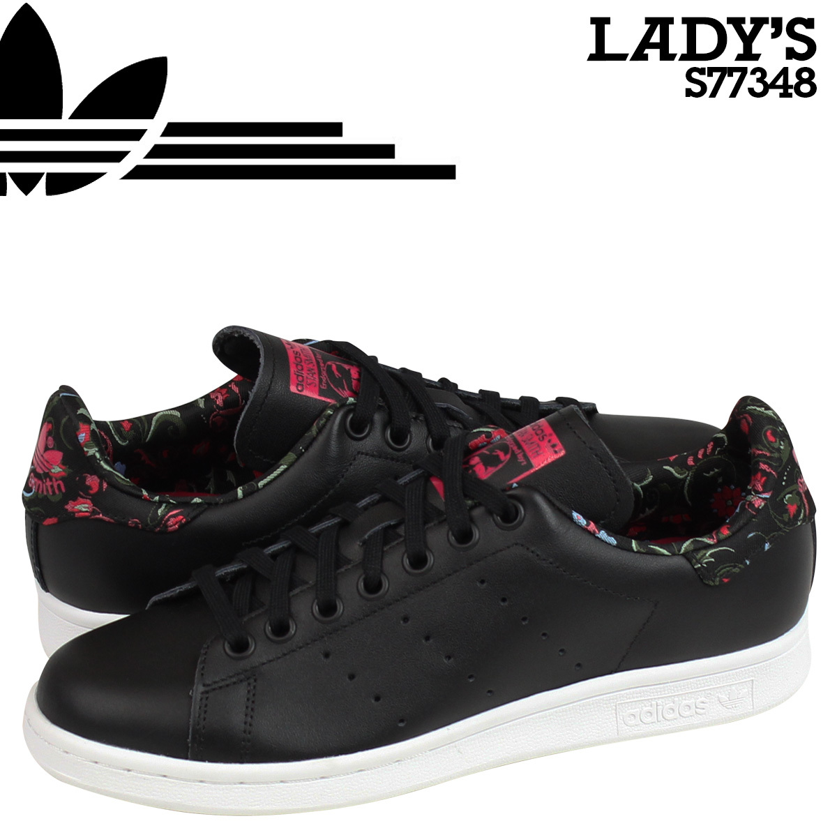Adidas De Niña Mujer Stan Smith Negro Cuero Entrenadores floral del talón y Forro Adidas De Niña Mujer Stan Smith Negro Cuero Cuero Cuero Entrenadores floral del talón y Forro se descuenta