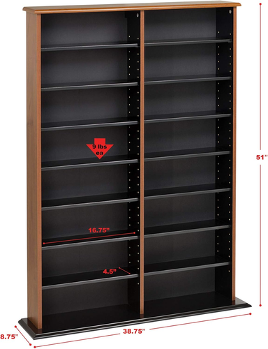 2 Column Display Cabinet Media, Double Width Wall Storage, Cherry/Black - Picture 3 of 5