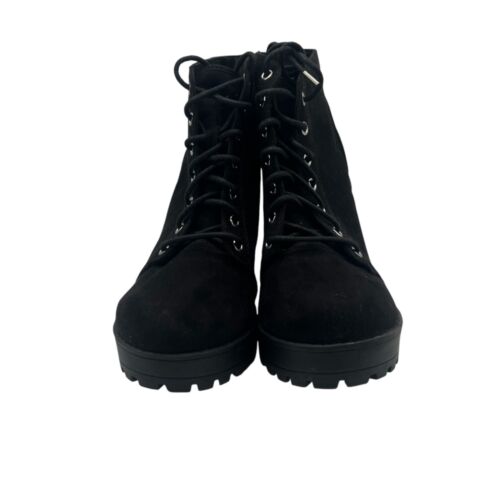 Grober Absatz Plateau Stiefelette Damen 8 schwarz Schnürung Combat Kunst-Wildleder H&M Div - Bild 3 von 14