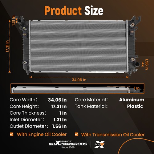 Aluminum Radiator For Chevrolet Silverado 2014-2018 1500 2015-2018 GMC Yukon XL - Picture 4 of 12
