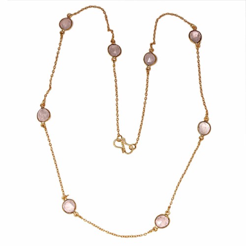 Necklace Pink Rose Quartz Feceted Gemstone Handmade Jewelry 24''
