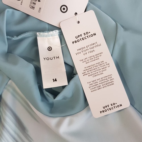 Target Boys Size 14 Youth Blue Long Sleeved Palm Print Rash Shirt Brand New Tags - Picture 12 of 14