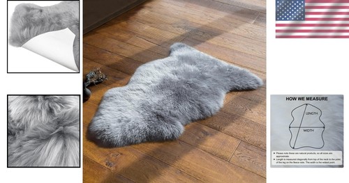 Genuine New Zealand Sheepskin Rug - 2x3 ft Luxury Fluffy Gray Throw - Picture 2 of 11